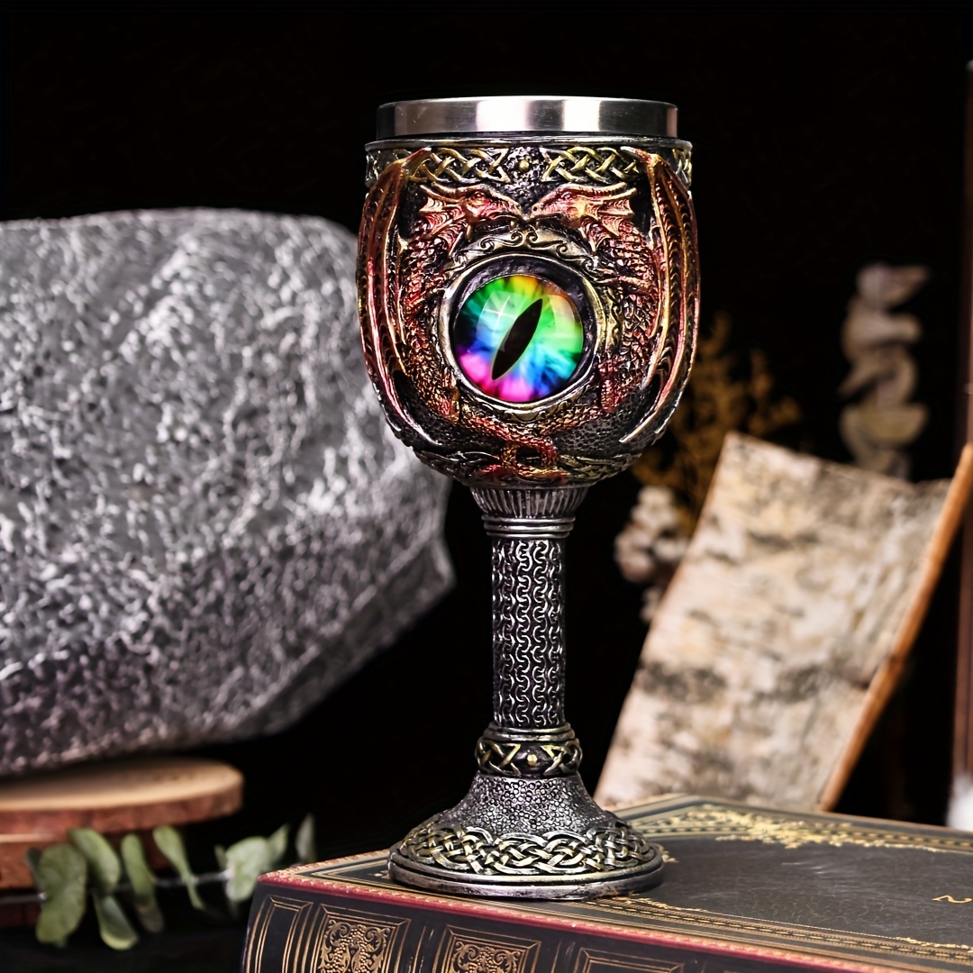 1pc 2024 new halloween gift dragon statue shaped cup dragon eye tall cup stainless steel inner container dragon eye cup gothic glass christmas gift details 4