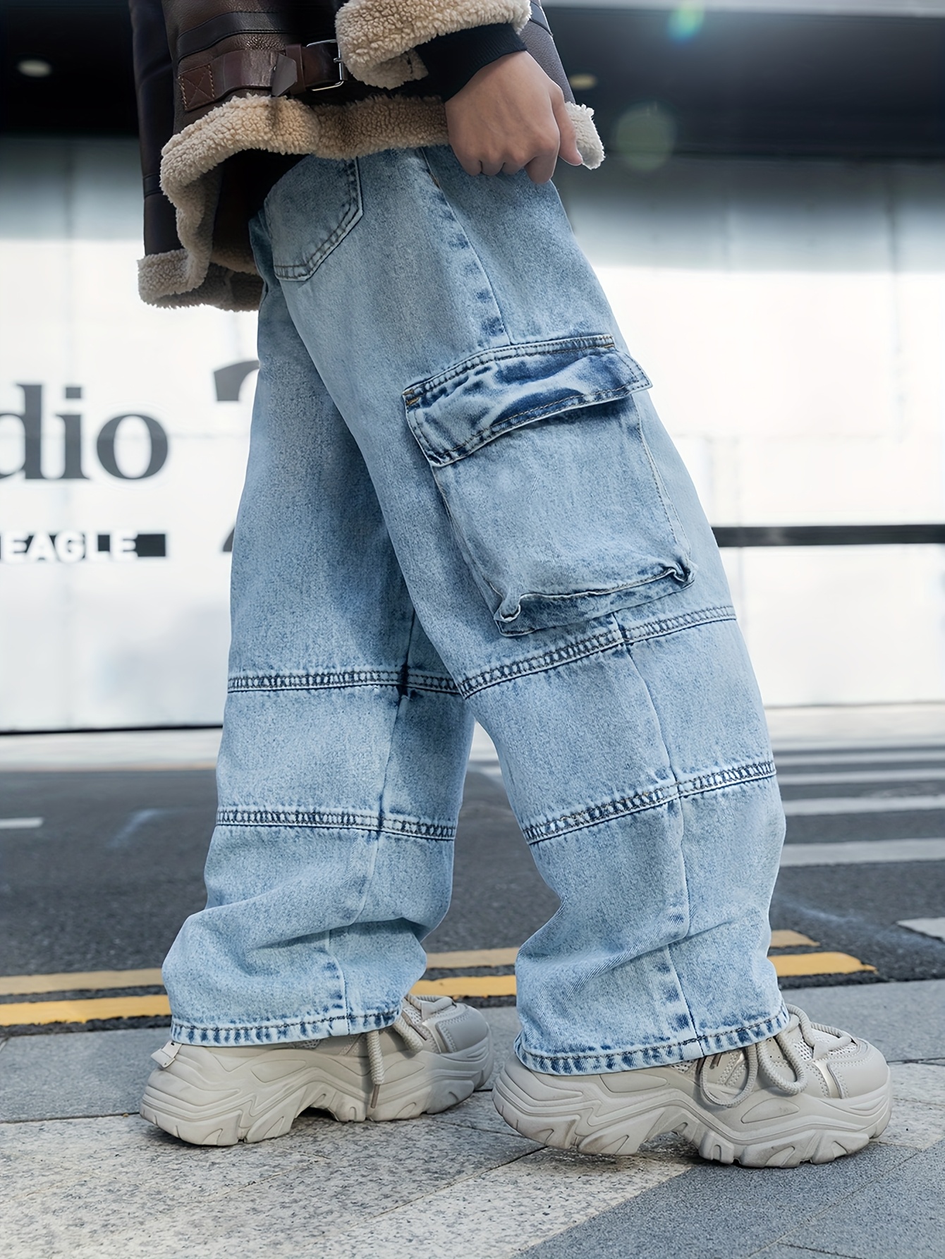 boys size casual loose fit straight leg jeans versatile Temu Oman