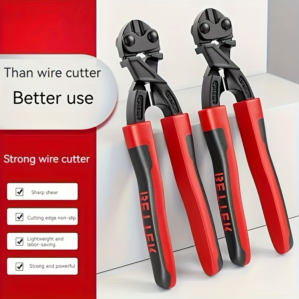 

8-inch Professional Bolt Cutters, Chrome Vanadium Steel, Red Non-slip Handles, Shock-resistant, Heavy-duty Wire Cutting Tool For Construction, Carpentry, And Manufacturing - No Assembly Required