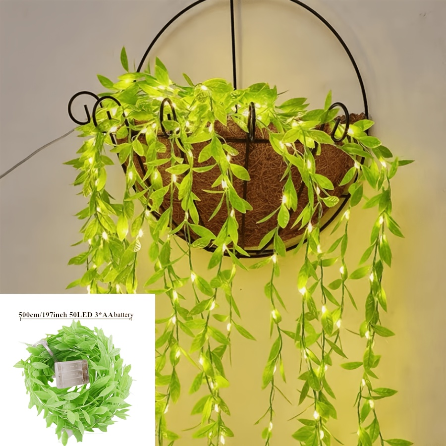 TEMU 5.0m/ 50 Leds 10.0m/ 100leds Green Fairy Lights, Led Vine Garland With Warm White Bulbs, Bedroom, Wedding, Party, Halloween, Christmas, Holiday