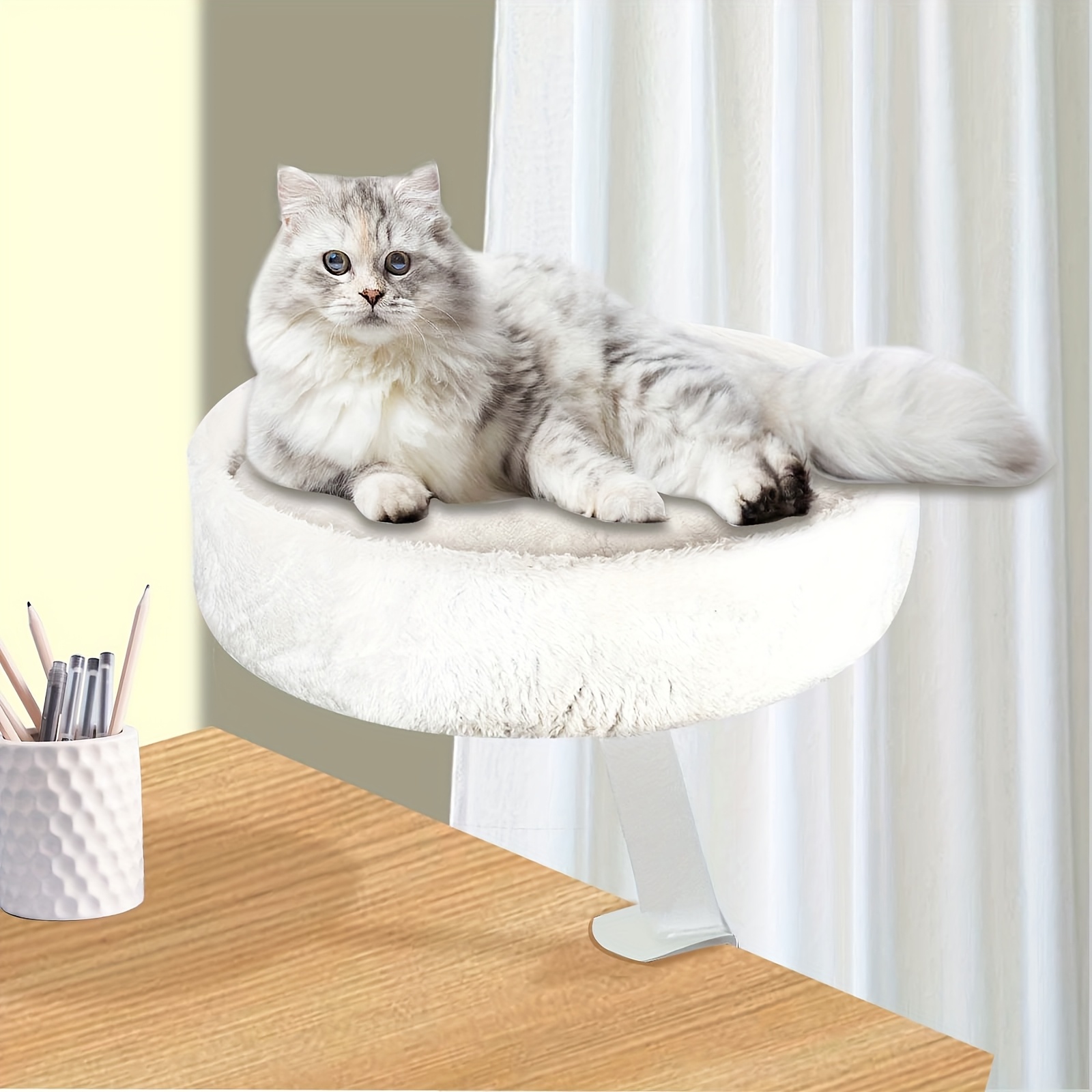 A White Desk Cat Bed