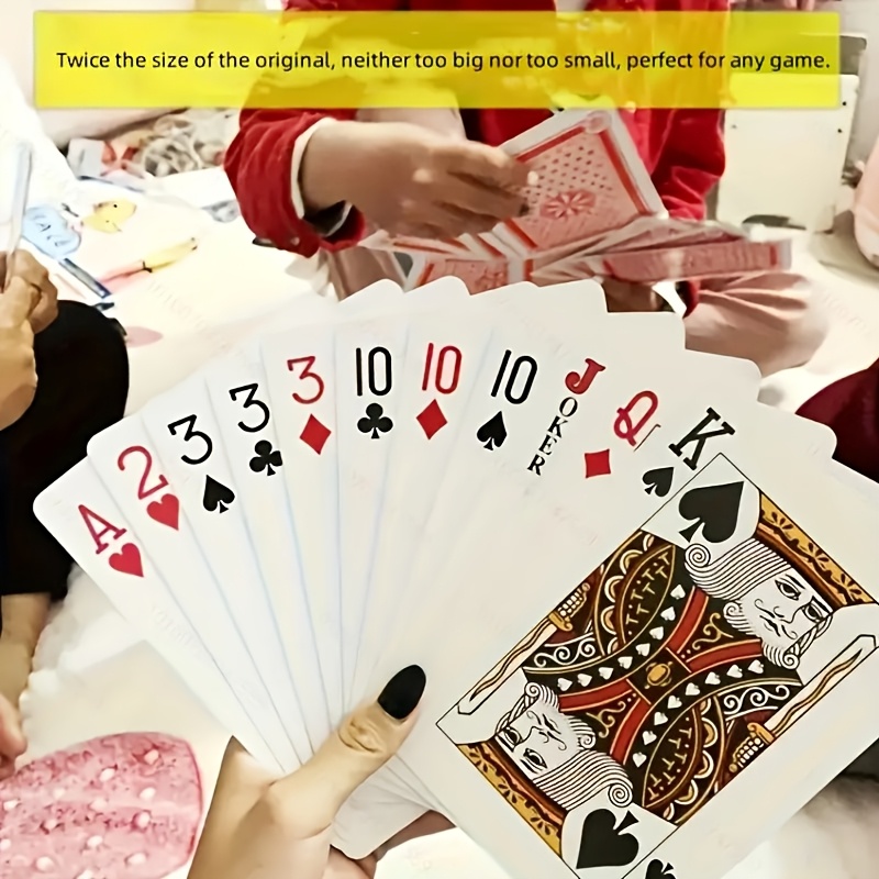 Thick and Durable Large-sized Playing Cards, Double the Size with High-definition Printing, Easy to Read for the Elderly with Poor Vision, Slip-resistant and Moisture-proof, Perfect for Party Games and Family Entertainment