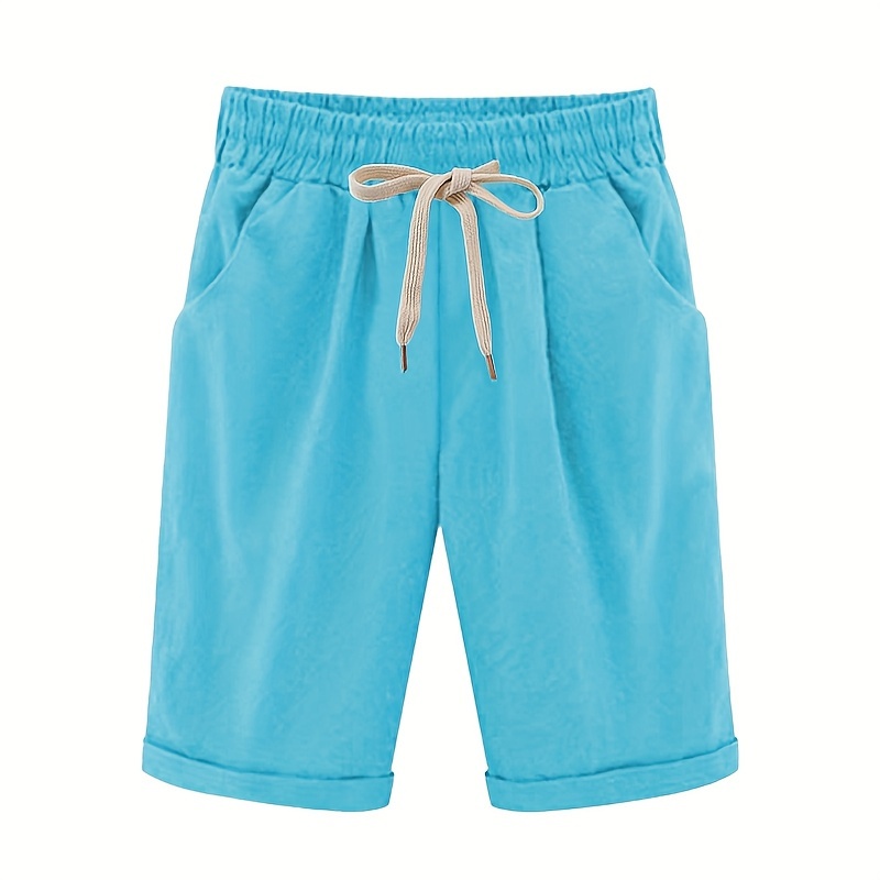 Pantalones cortos Cargo para mujer, Shorts con cintura elástica, mezcla de  algodón, bolsillo, Bermudas transpirables, Color sólido, playa, Verano -  AliExpress