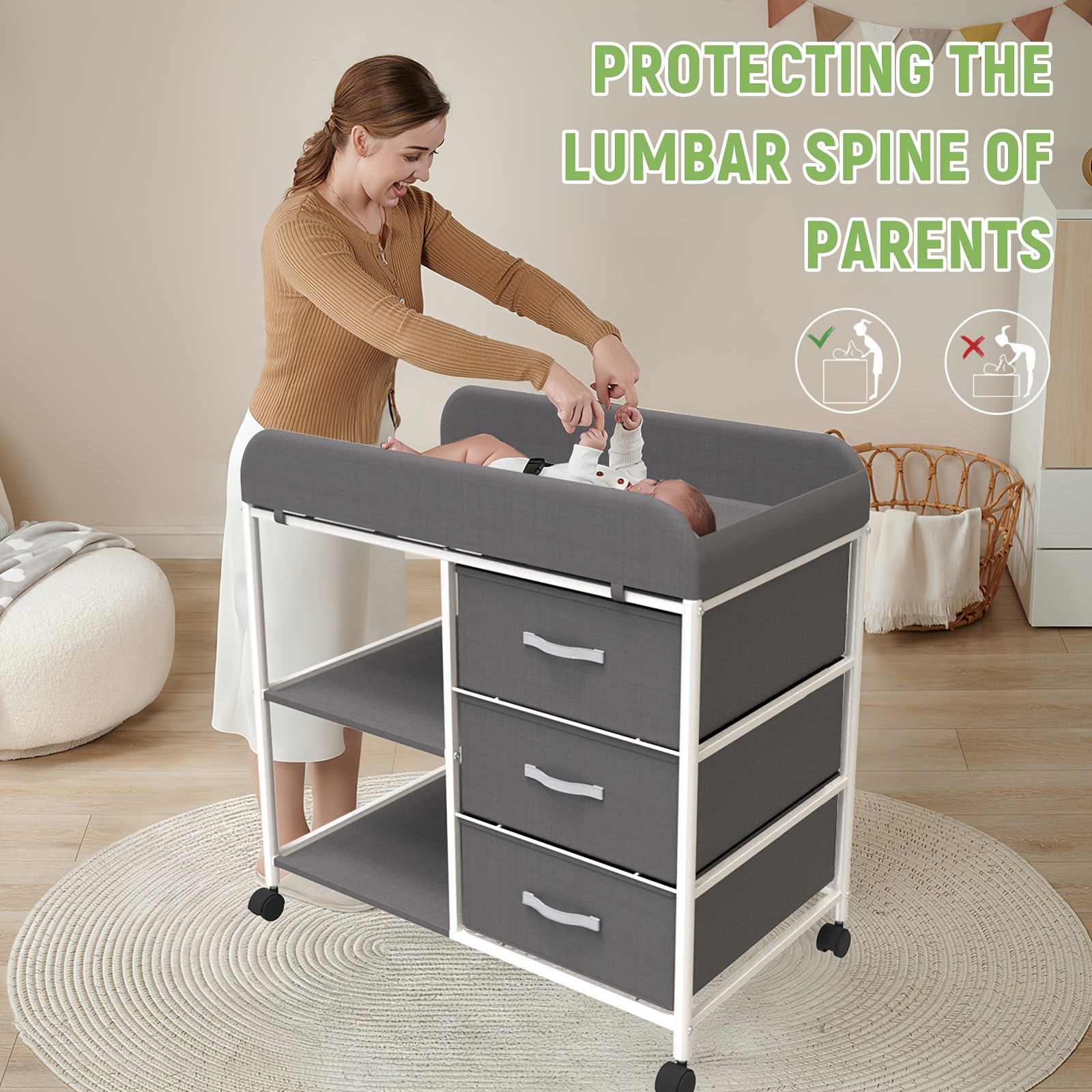 infant dresser changing table Dark Green Wide Fit Pants main image 1