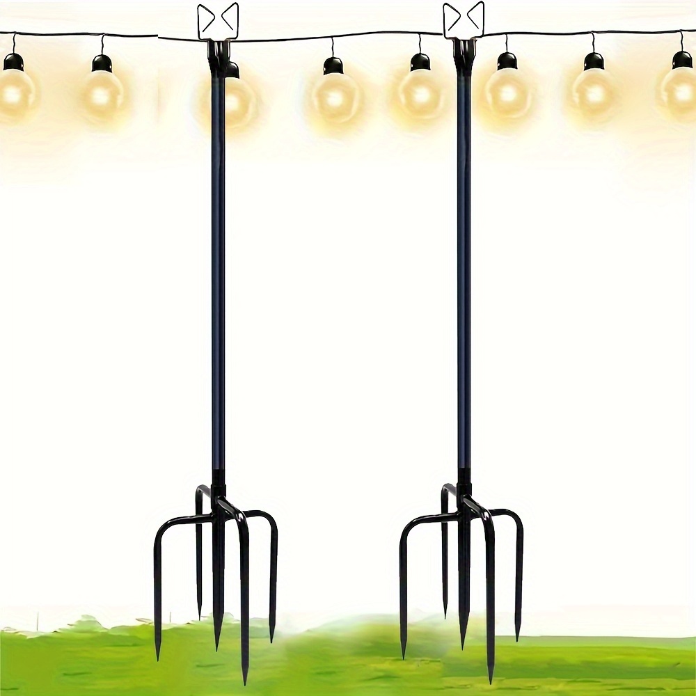 2pcs/4pcs 9.2ft Adjustable Metal Pole With Fork For Outdoor String Lights, Garden, Deck, Backyard, Patio, Parties, Christmas And Wedding