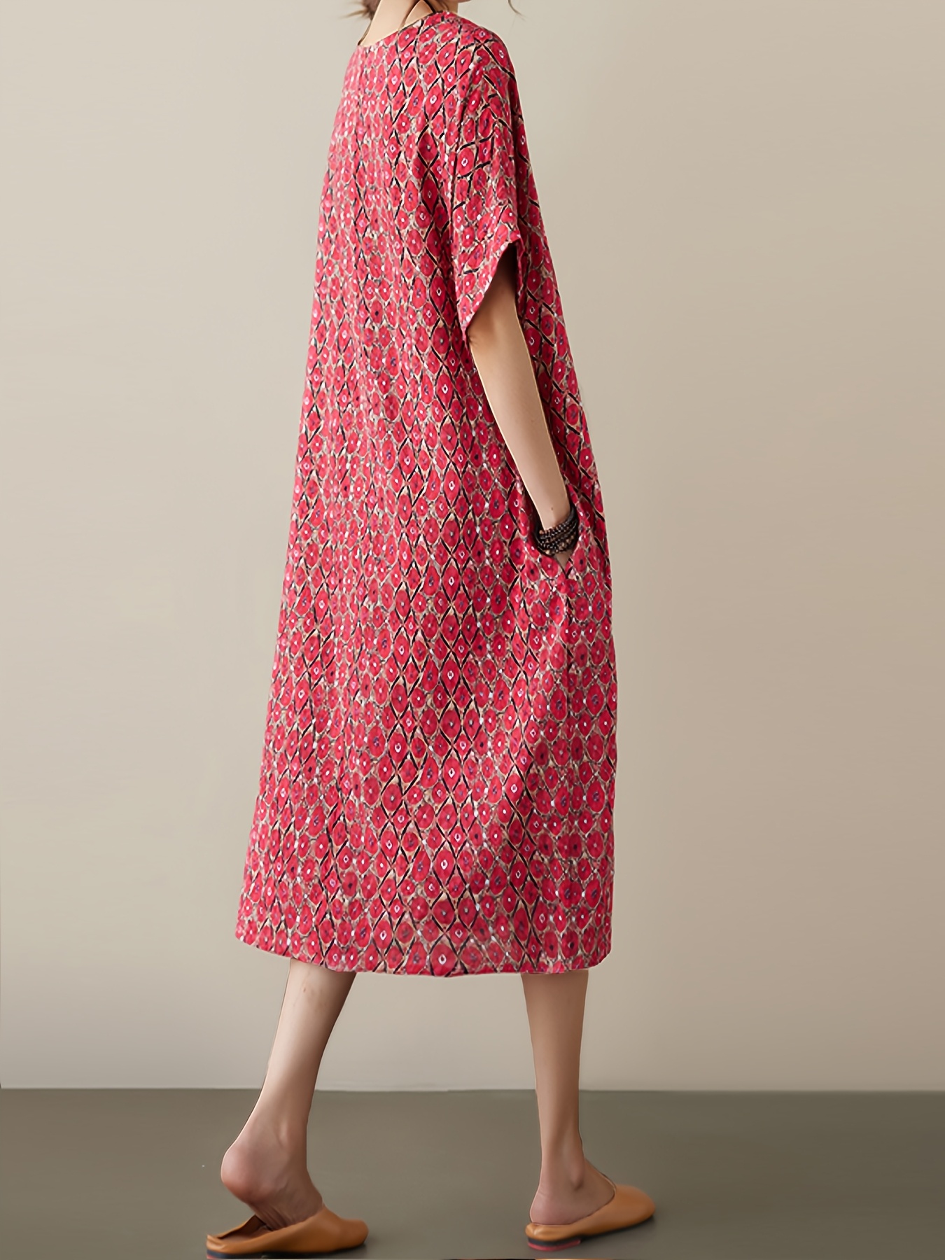 plus size vintage red literary loose casual dress women's - Temu Australia