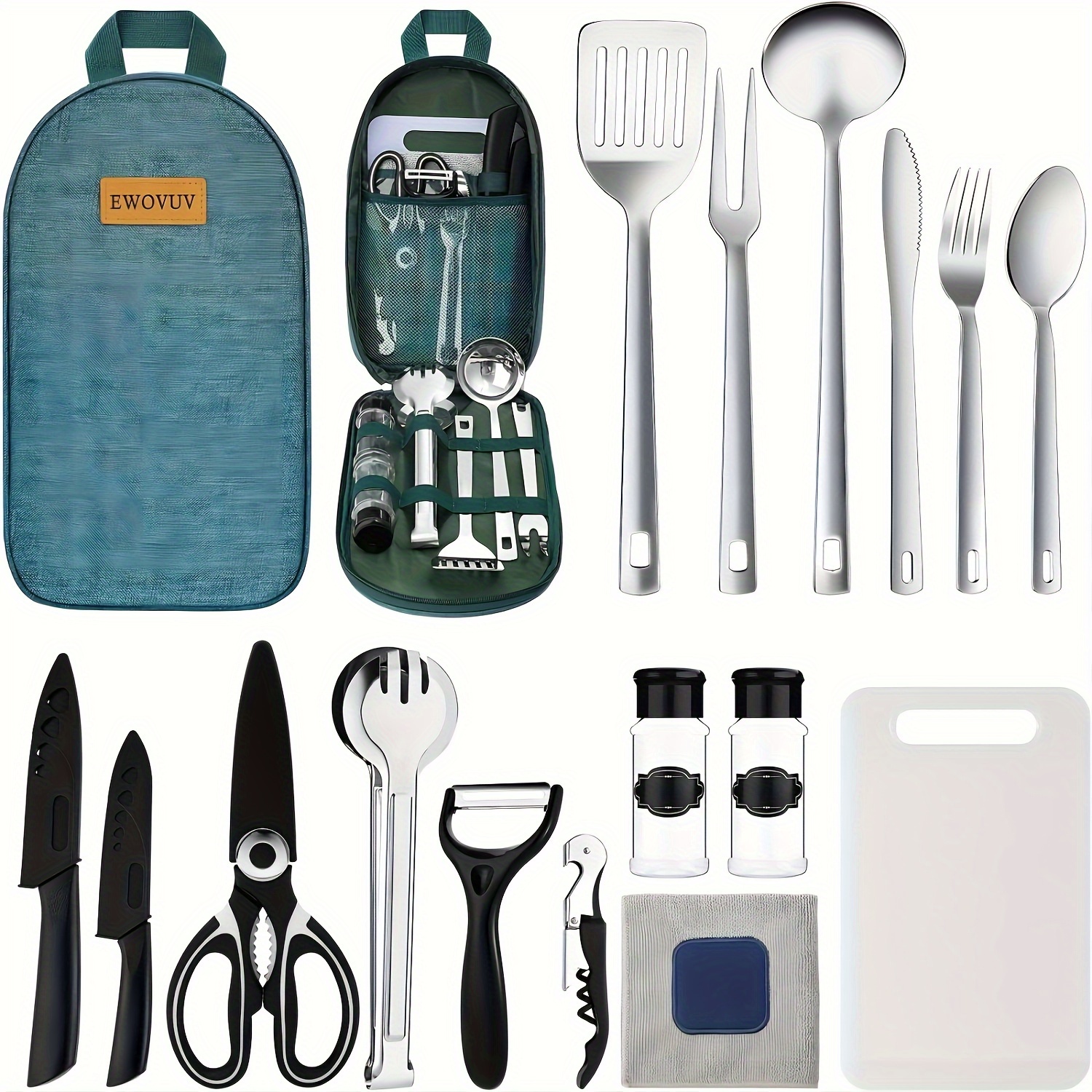 

Utensils Set 17 Piece Cookware Kit Stainless Steel Outdoor Cooking And Grilling Utensils Organizer Travel Kit, Perfect For Travel Picnic, Rv, Camping Grill, Party, Etc.