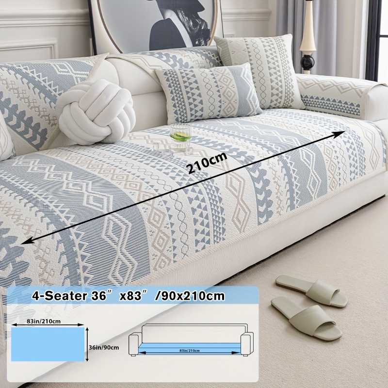 TEMU 1pc Boho Chic Geometric Sofa Cover - Soft, Breathable, Non-slip, Scratch-resistant Couch Protector In Patterns - 1-4 Seater Sofas, Pet-friendly,