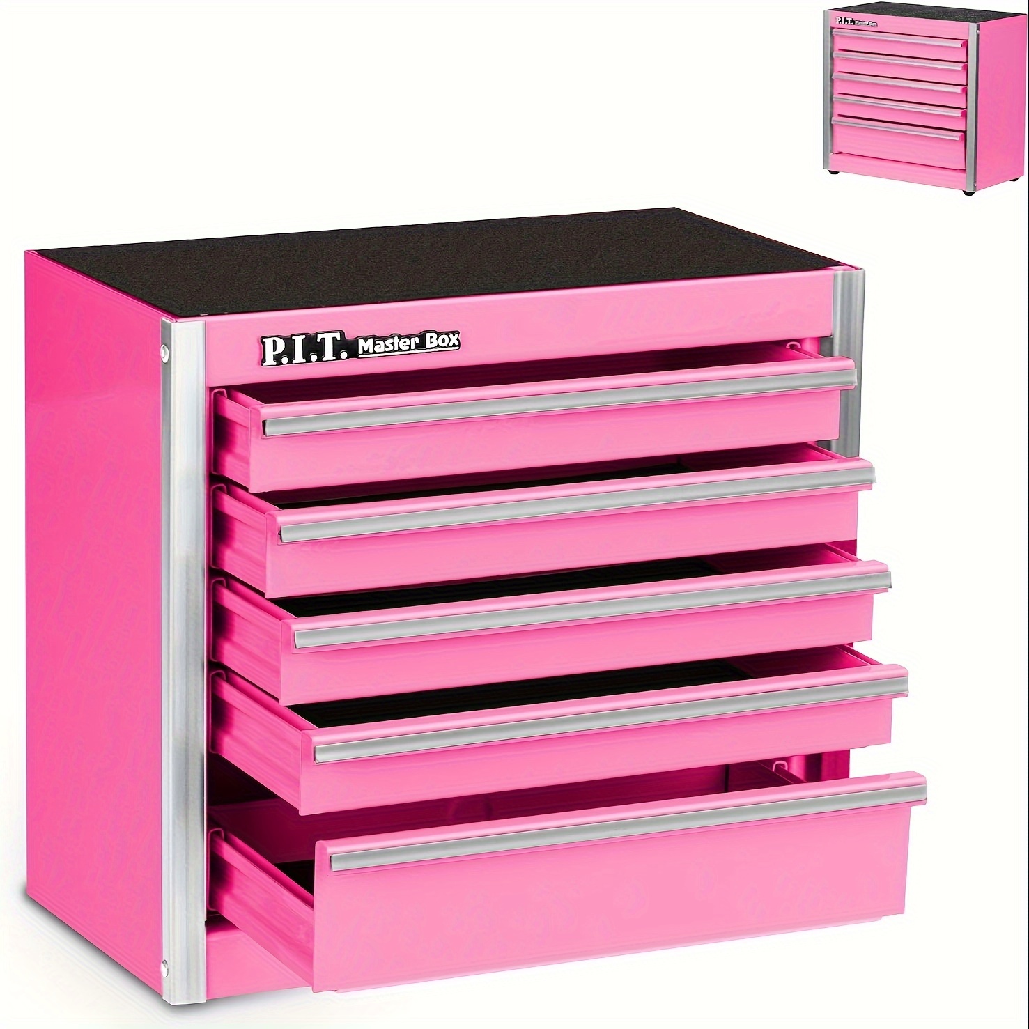 

Pit 5-drawer Chest, Portable Steel Micro Roll Cabinet, Pink With Black Liner, Small Tool Organizer For Home Diy & Use, No Required