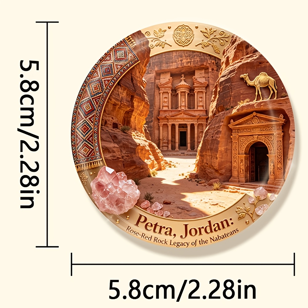 TEMU 1pc 2d Flat Petra (jordan): Nabataean Rose Red Rock Heritage Durable Round Fridge Magnet, Suitable For Adhering To Refrigerators, Whiteboards,