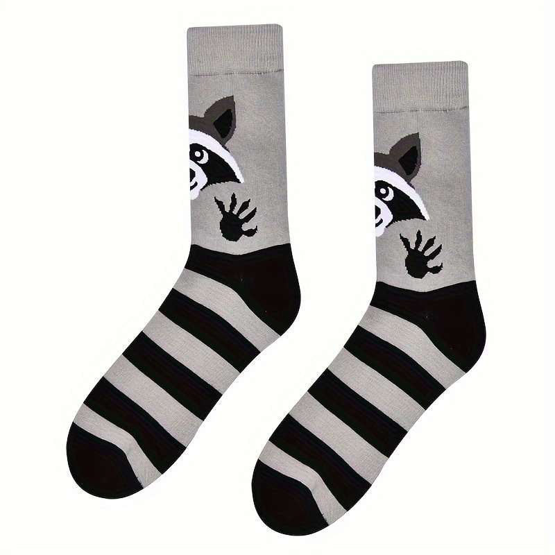 Couple's Mid-calf Socks: Cute Raccoon Design, & Acrylic Blend, Machine & Dry , In