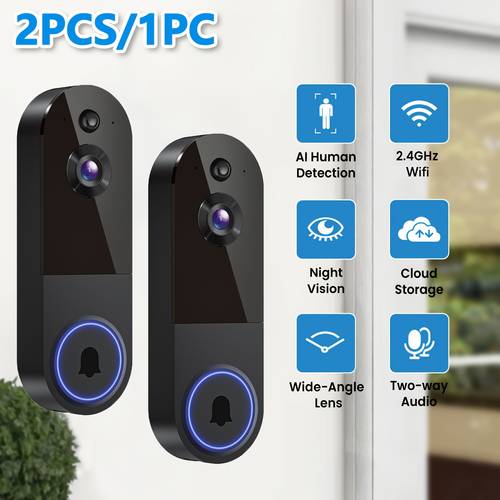 2pcs 1 doorbell 2 4ghz wifi wireless stable connection 1920p precise capture of vehicles and two way communication cloud storage provides secure reliability and security