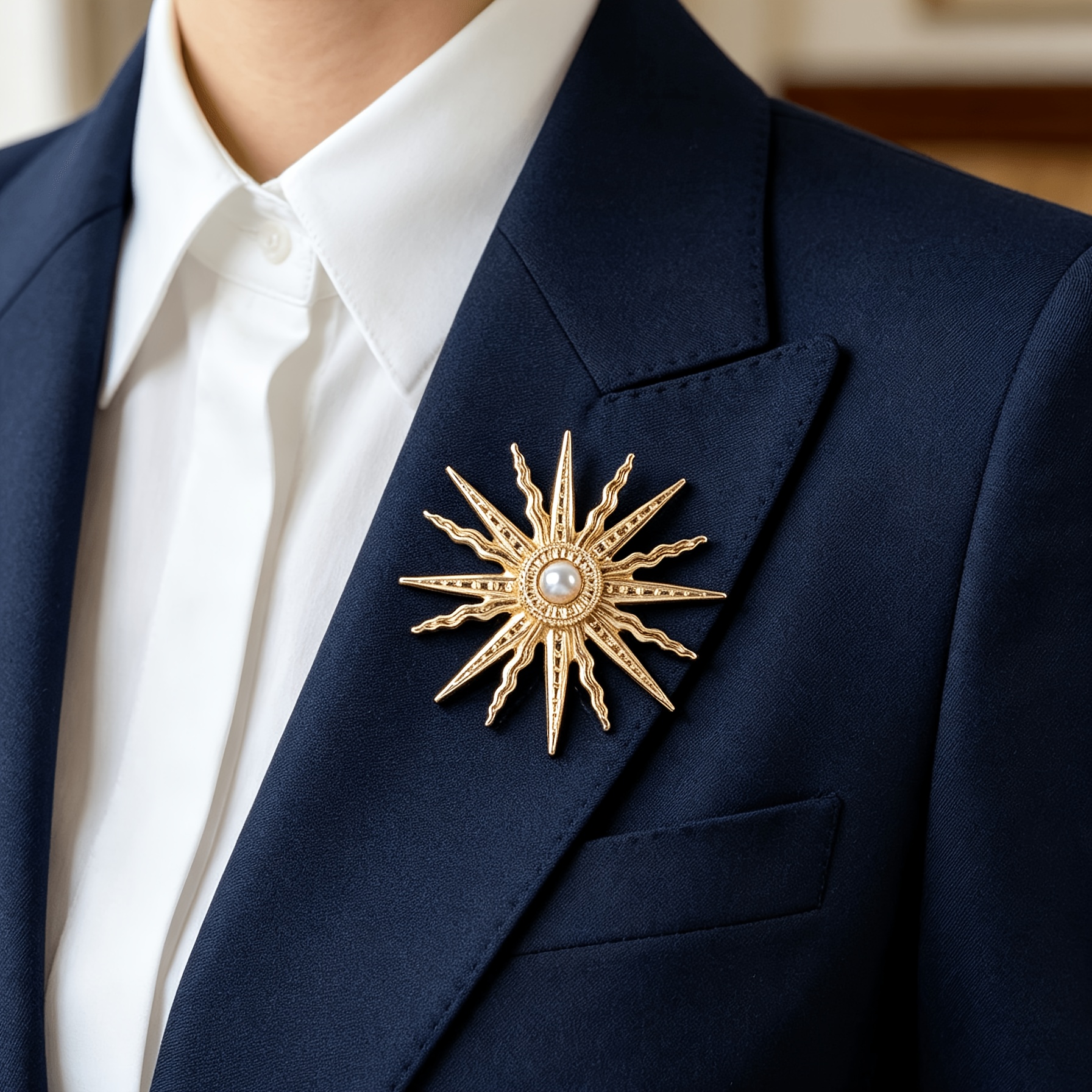 TEMU 1pc - Broche de perlas con forma de sol y retro, un pin de estilo francés de corte, un accesorio de y para abrigos y trajes, que añade un de