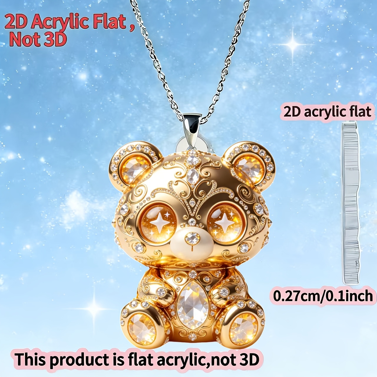 Novelty Shining Bear Acrylic Printed Pattern Necklace