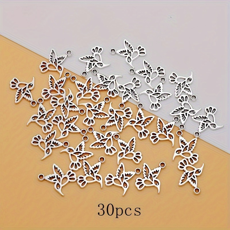 Image of 30pcs Hollow Bird Charm Alloy Bird Animal Ancient Silvery Tibetan Silvery Making Bracelet Diy Earrings Necklace Bird Pendant Handmade Fashion Jewelry