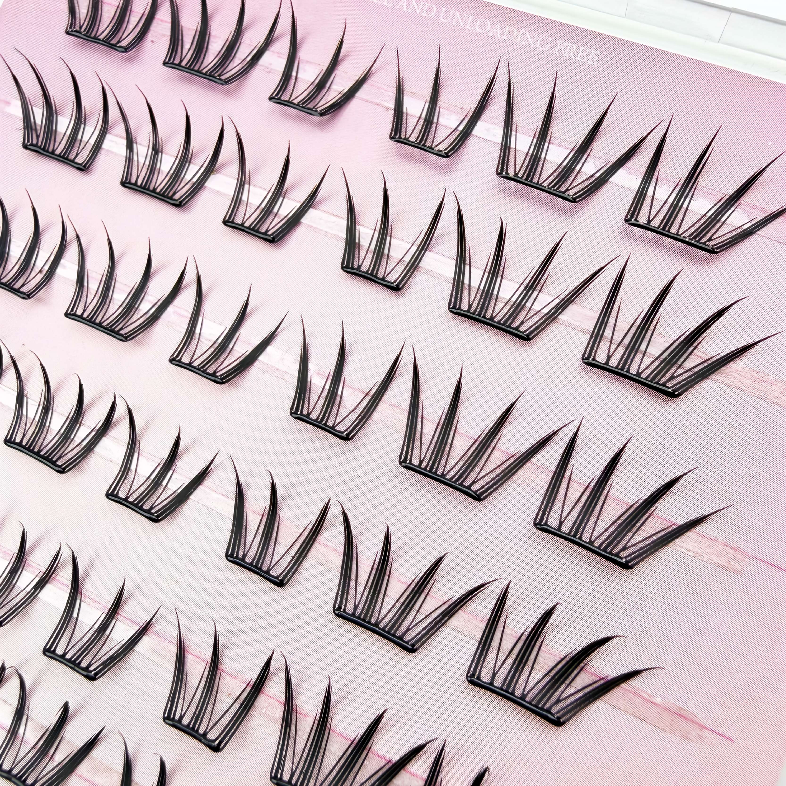 Pre-Glued Thin Black Stem Reusable Lash Clusters, Soft Feather Shoot