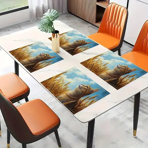 4pcs wheat field cat placemats fashion print pattern table mat for dining table kitchen party indoor holiday dinner parties and home decor table mats 12x18 inch cpd6740