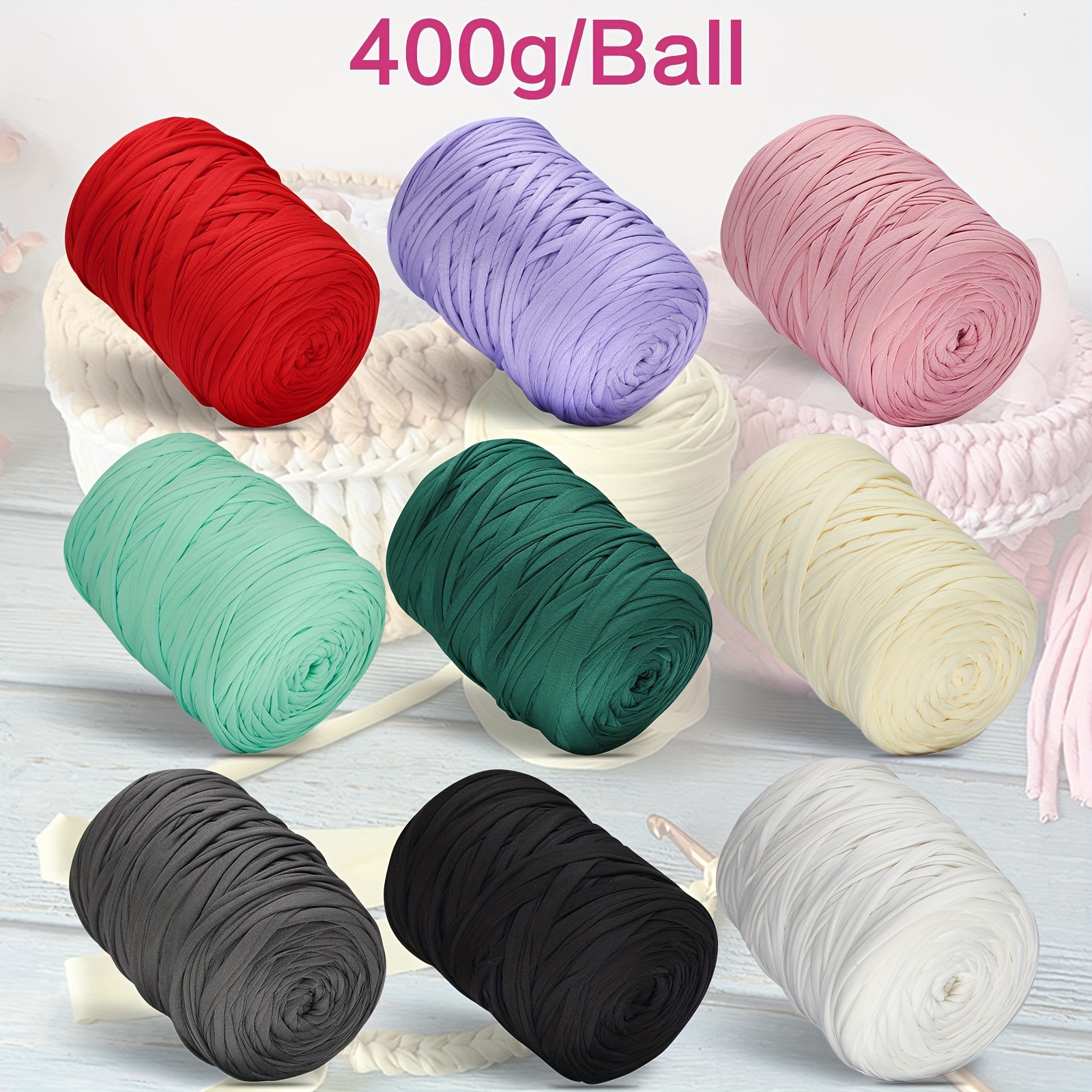 

100% Polyester T-shirt Yarn For Crochet - 400g Ball, 130 Yards - Diy Chunky Knitting For Blankets, Rugs, Bags, Cushions - Crafting Material