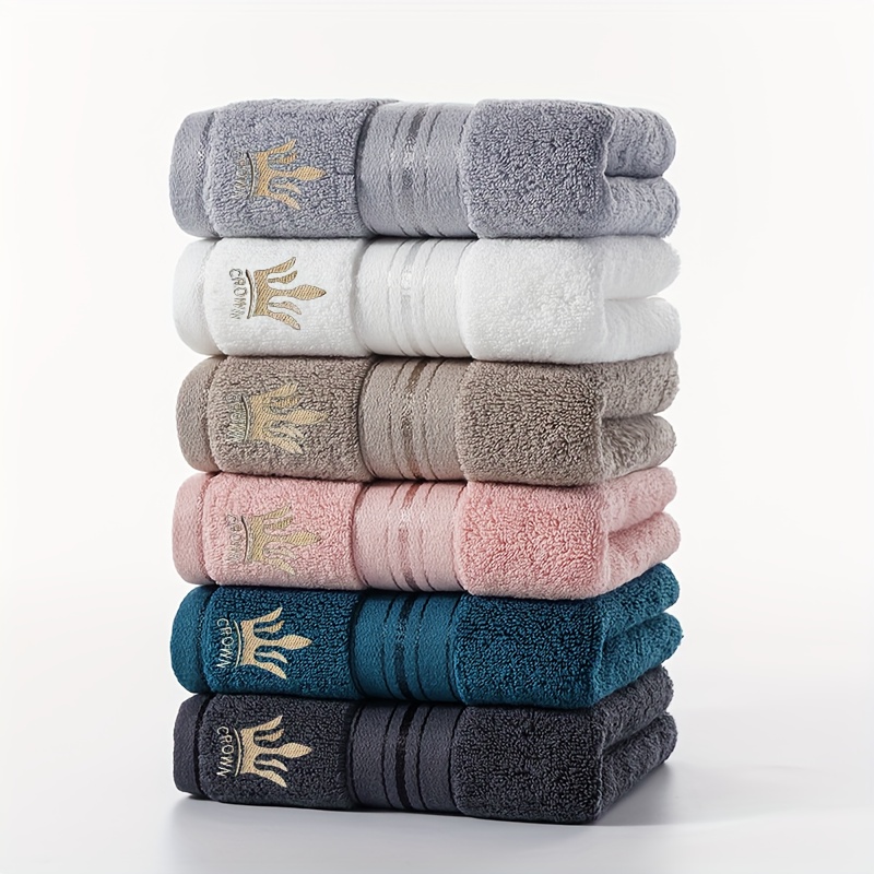 6pcs Bath Towel Set, 35*75cm / 13.7*29.5 inches, Crown Embroidered Pure Cotton Towels, 100% Cotton Material, Quick-Dry and Absorbent
