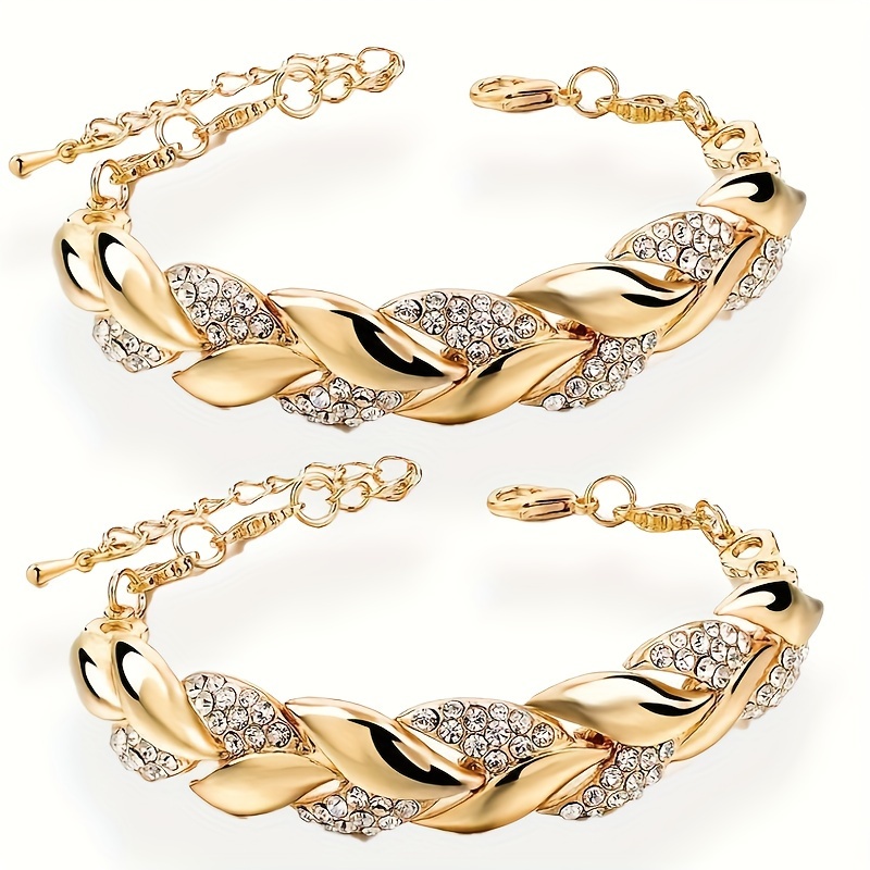 

2pcs Leaf Bracelet With Sparkling Rhinestones And Shimmering Leaf Design, The Perfect Gift For Family And Friends