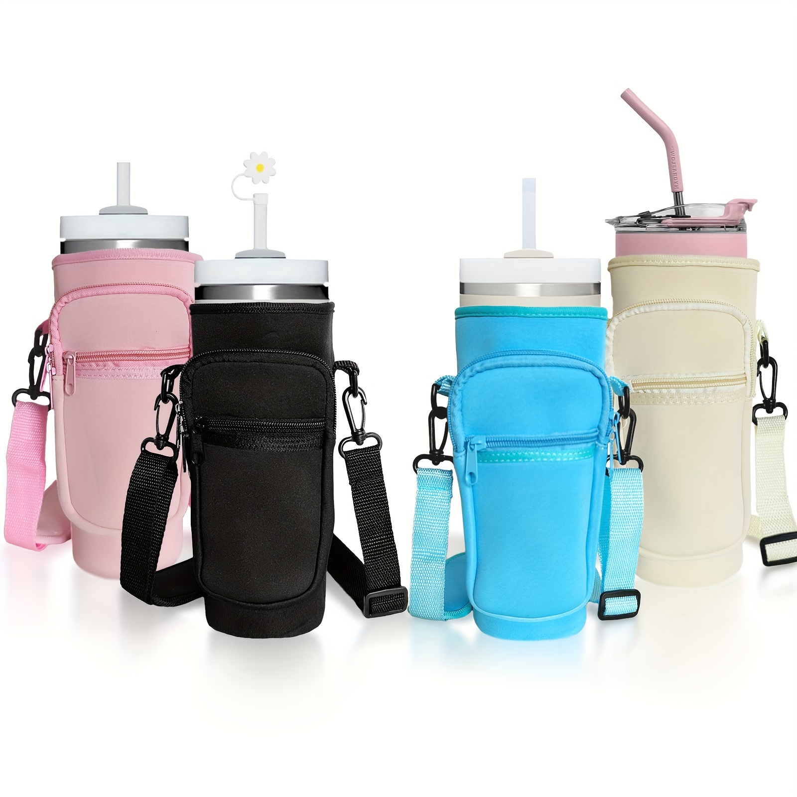 

1pc Insulated Bottle Carrier Bag For 40oz Tumbler, Portable Neoprene Sleeve With Pocket, Adjustable Strap Water Bottle Accessories For Outdoor Sports