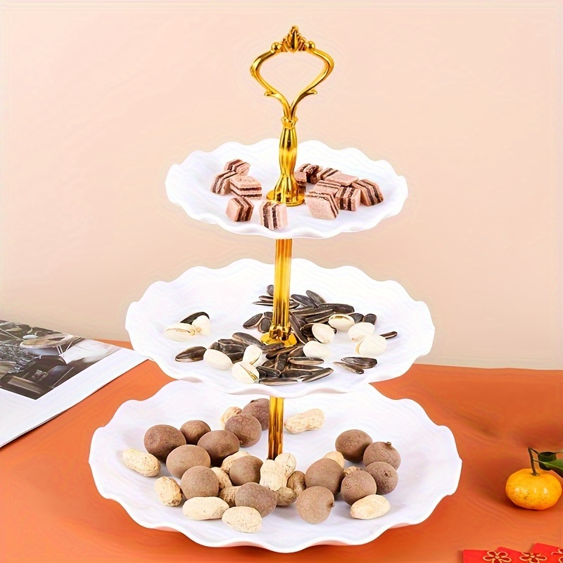 TEMU 1pcs 3-tier Cake Stand, Multipurpose Holiday Themed Candy Dessert Tray, Snack Fruit Basket For New Year, Celebration, Wedding, , Party Display