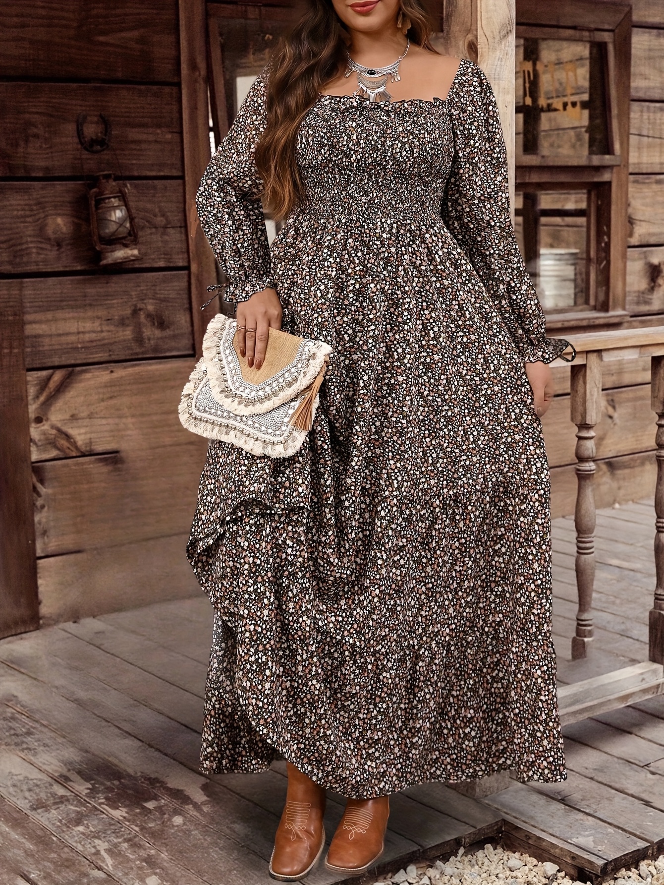 plus size womens plus size floral vintage maxi dress flowy a - Temu Oman