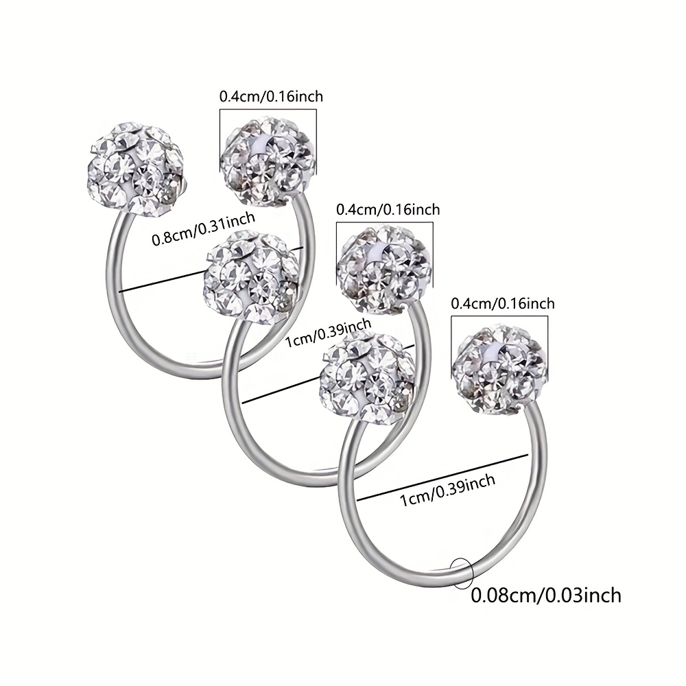 3pcs Stainless Steel Rhinestone Ball Earrings & Ear Bone Studs Set
