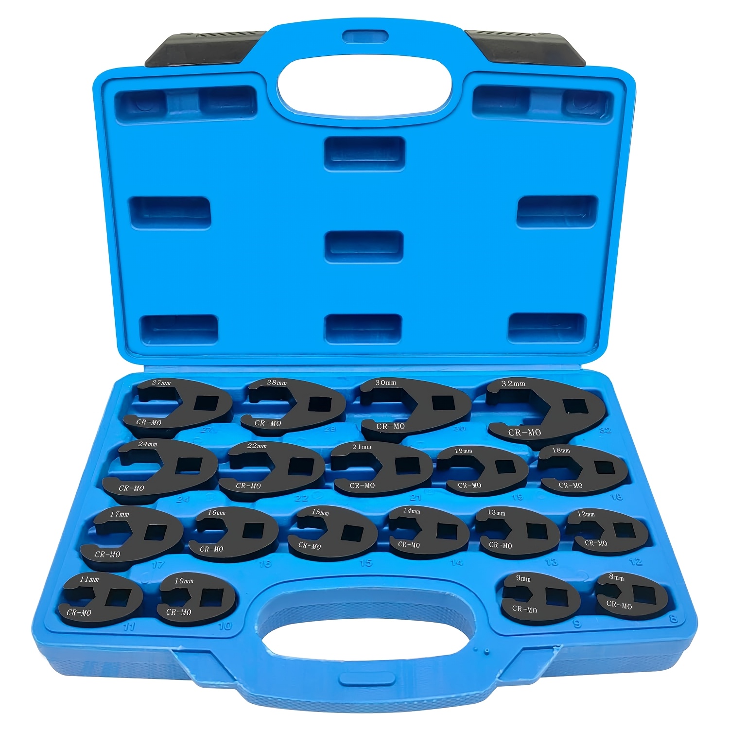 Image of 19pcs Crowfoot Wrench Set With An Open-end, Made Of, Metric Sizes 8-32mm, Suitable For 3/8 And 1/2 Inch Drive Ratchets
