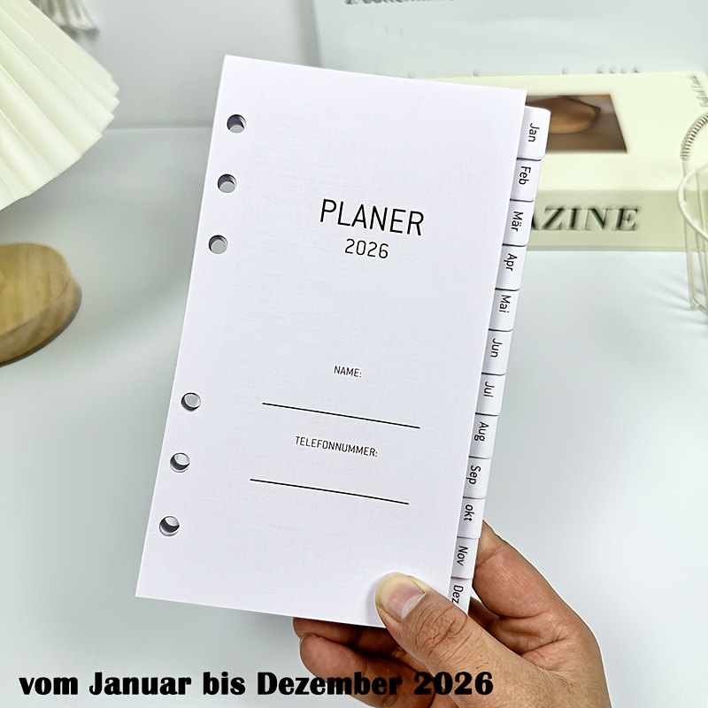 TEMU 2026 Planner Inserts - A6 Organizer With Password/contact Pages, Tabbed Weekly Spread (monday-sunday), Monthly Calendar Layout - -december
