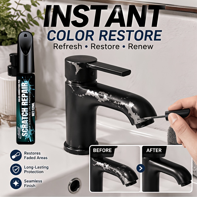 TEMU Black Metal Touch Up Pen - Surface Scratch Repair, Bathroom And Kitchen Paint Restoration, Suitable For Metal Parts Such As Faucets, Door