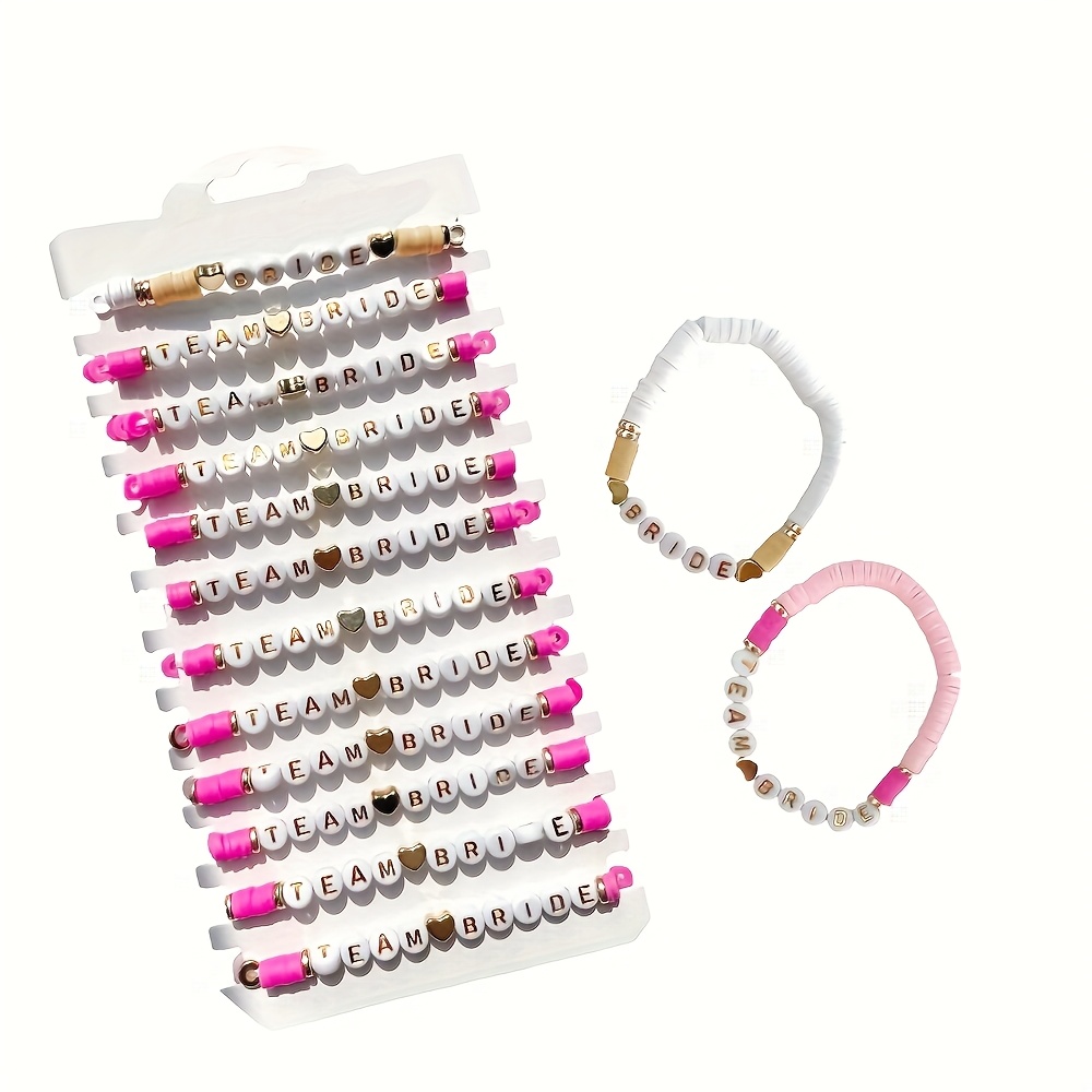 E-shop 12 Stk. Junggesellinnenabschied Geschenke . weiße Braut 11 Stk. Rosa Team Braut Armbänder, Handgemachtes Brautjungfern-Antragsgeschenk für