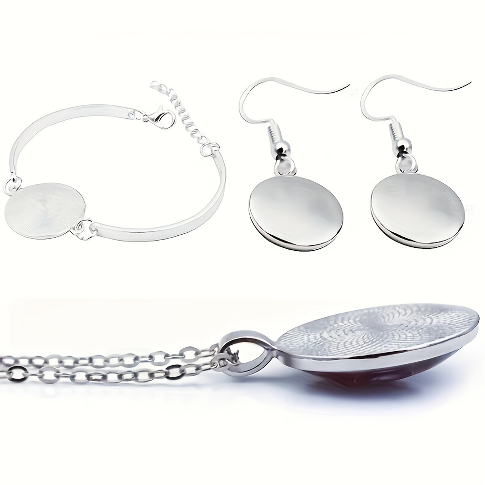 4pcs White Jewelry Set, Necklace, Bracelet, Stud Earrings