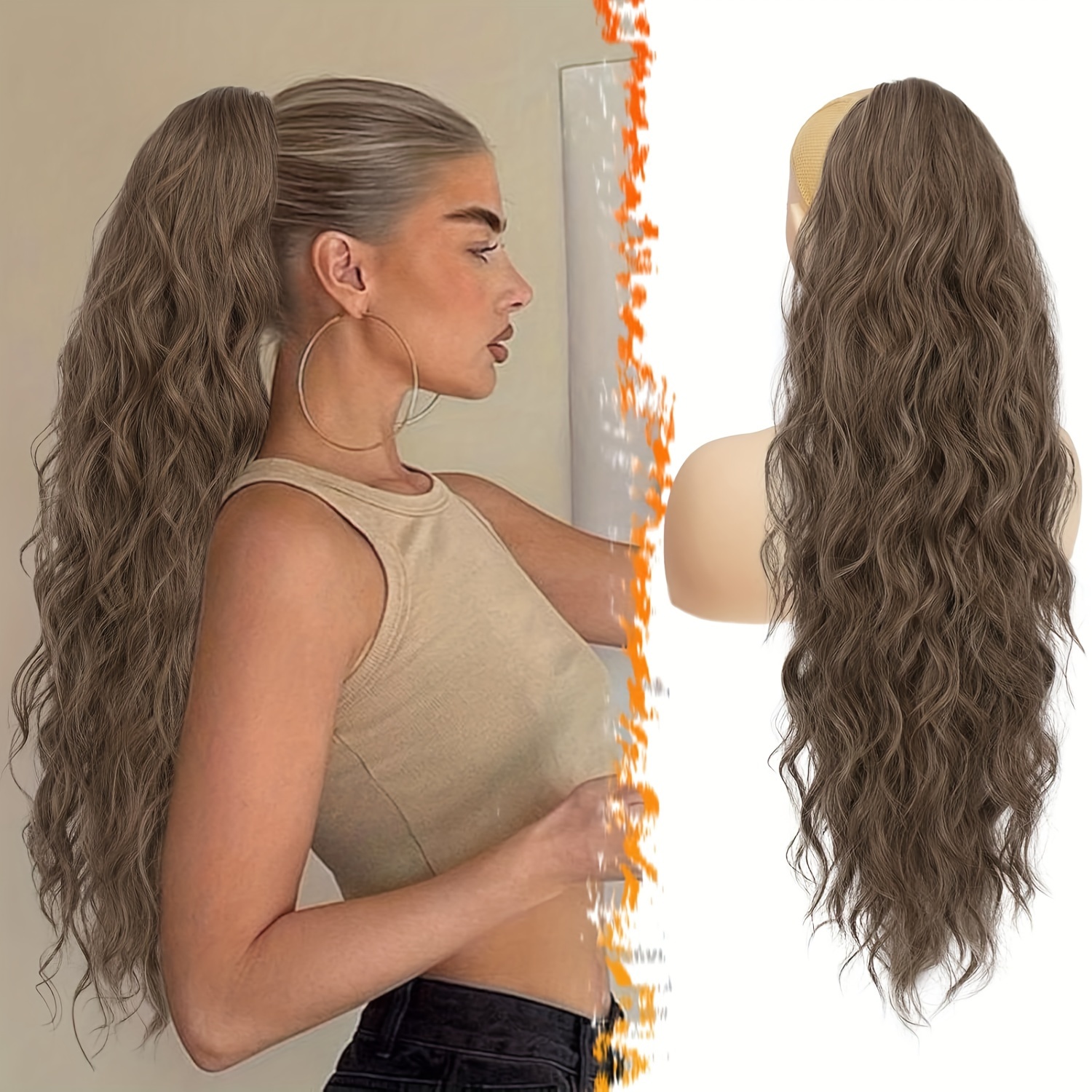 Synthetic Hair Ponytail Extensions 26in Wavy Drawstring Long Curly Women Synthetic Hair Ponytail Extensions 26in Wavy Drawstring Long  main image 4