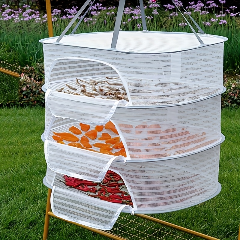 Vsestransko zložljivo stojalo za sušenje z zadrgo - 3-plastna mrežasta sušilnica za zelišča, sadje, zelenjavo in ribe - trpežna tkanina z