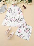 floral print button front skirt set elegant lapel collar long sleeve high waist patched pocket skirt outfits womens clothing