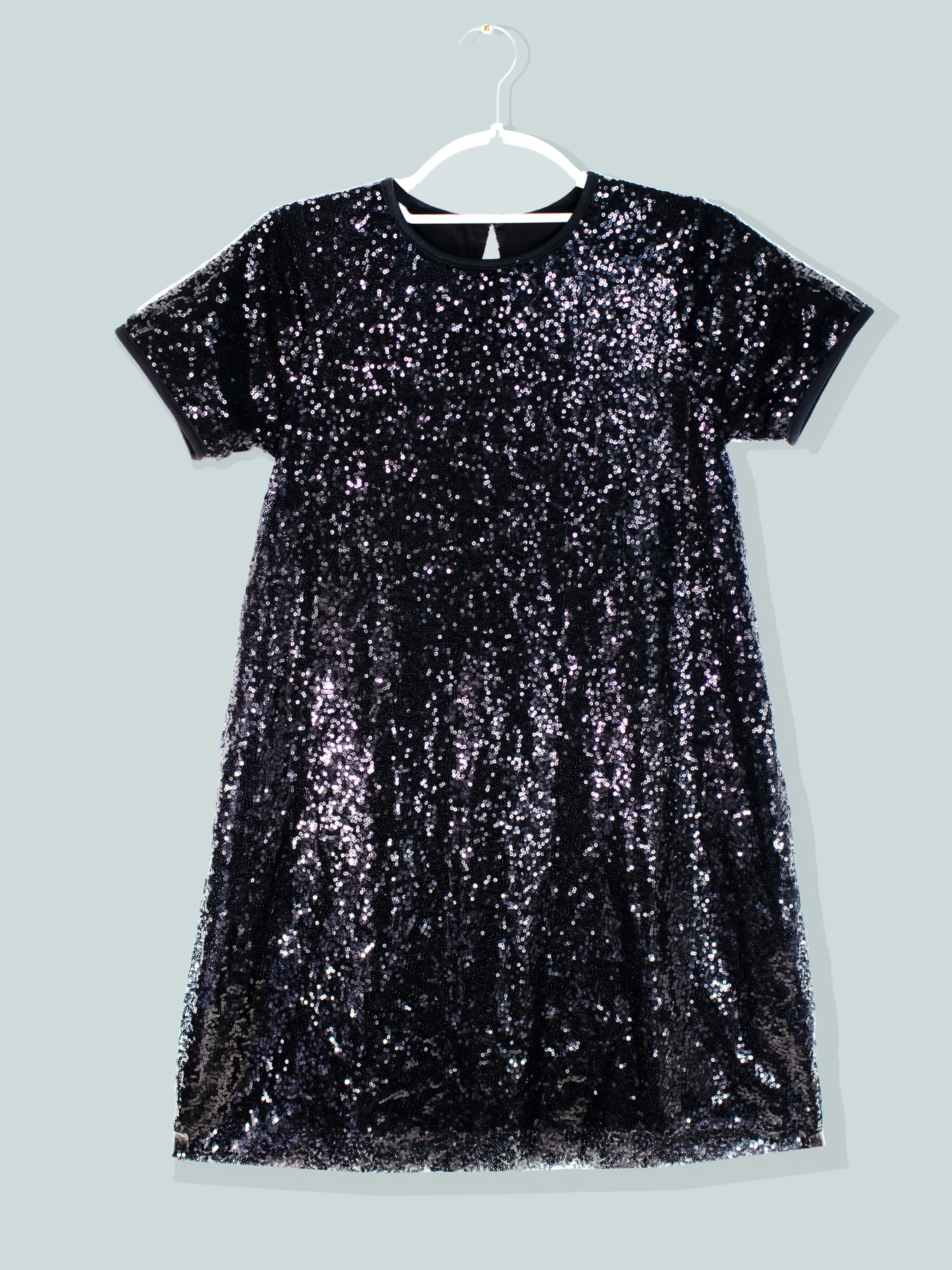 girls sparkling sequin a line dress black short sleeve round neck   length party dress for spring summer casual formal events   princess dress for girls special occasion outfit sleek silhouette   kids fashion durable material childrens wear 2
