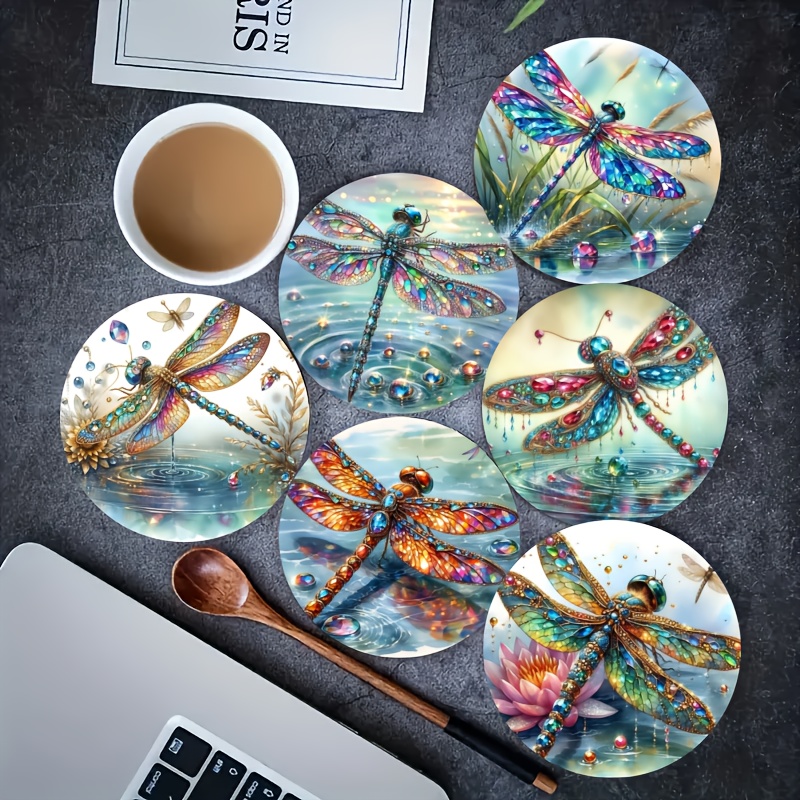 TEMU Ensemble de 6 Sous-verres en Bois Danse des Libellules - Absorbeur d'Eau Antidérapant Isolant Thermique pour Déco Bureau Maison Zen, Ensemble de
