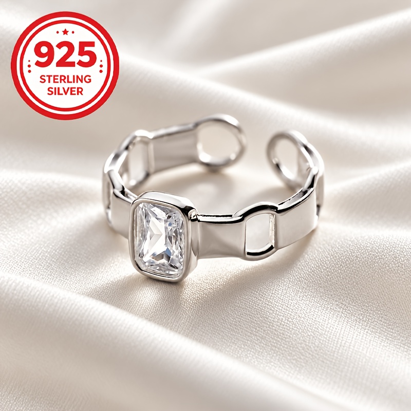 925 Silver Hypoallergenic Adjustable Open Hollow Chain Geometric Ring