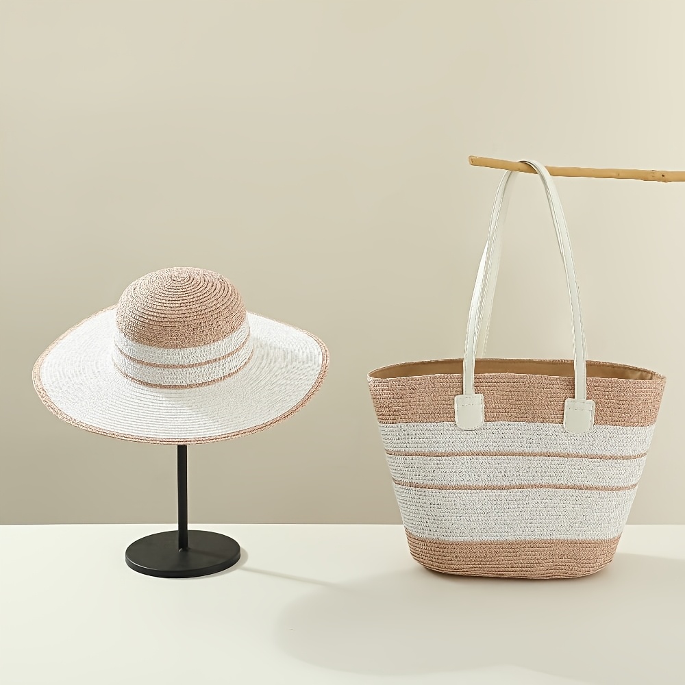 2pcs womens summer straw hat single room bag set shoulder - Temu display picture 1