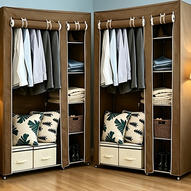 2pcs Modular Wardrobe System With Multi-door Storage - Freestanding Closet Organizer For Student Apartments & Dorms, Brown Fabric Cover, Assembly, Space- 178x72x45cm