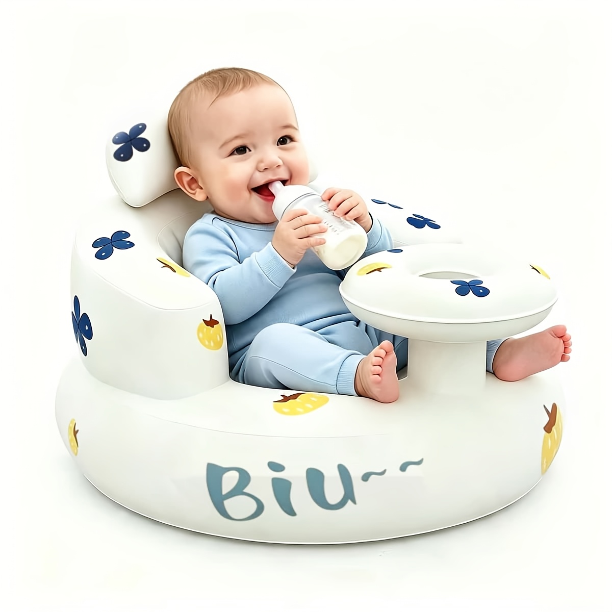 TEMU Baby Inflatable Chair - Inflatable Baby Seat With Tray And Built-in Air Pump, Suitable For Babies Aged 3-36 Months To Sit Upright, Portable