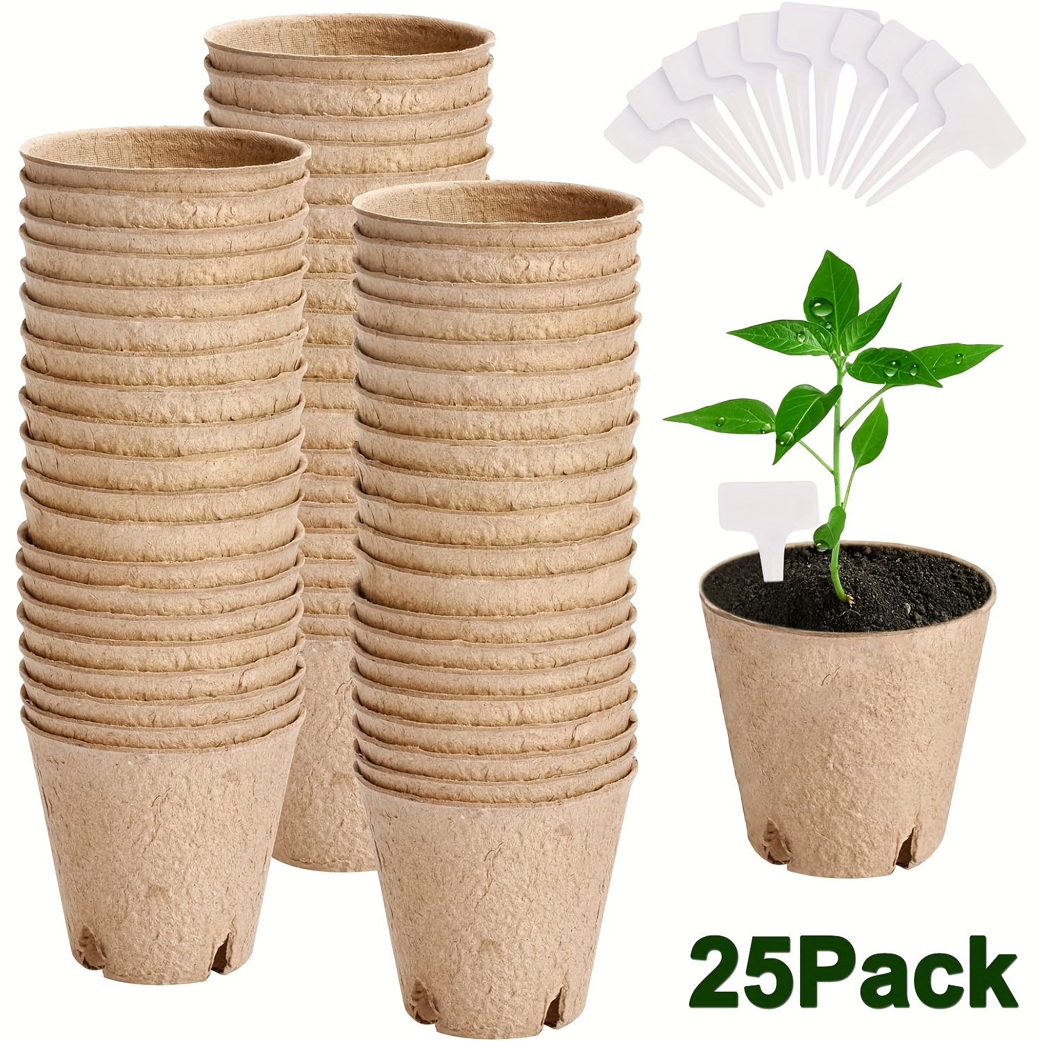 

25pcs, 3" Seed Pots For Planting, Seed Starter Peat Pots,heavy Duty Thickened Peat Pots For Seedlings,paper Pulp Peat Pot Germination Starter Pots For Planting,planting Cups For Seeds