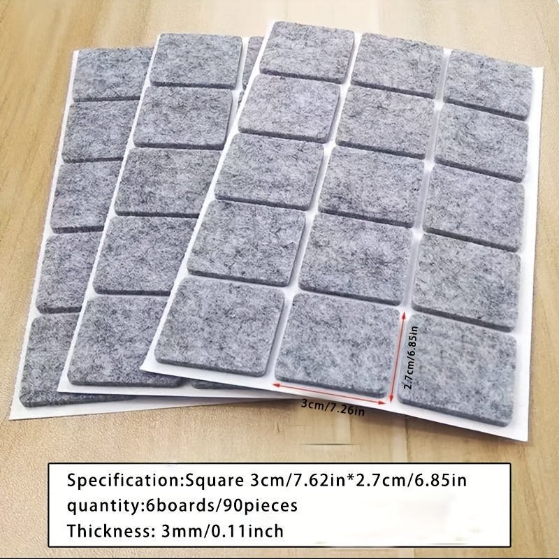 Image of 6 Sheets/90pcs Of 3cm/7.26in Square Regular Gray Felt And 2.8cm/1.1in Diameter Gray Felt, For Hardwood Floor Protection, Non-slip Chair Leg Pads