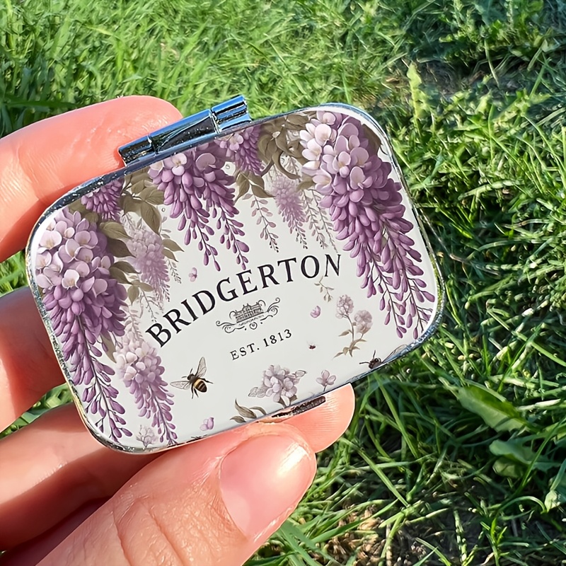 

1pc Est. 1813 Wisteria Design Metal Pill Box, Mini 2-compartment Portable Medicine Organizer, Pocket-sized For Purses And Travel, Unique Gift Idea