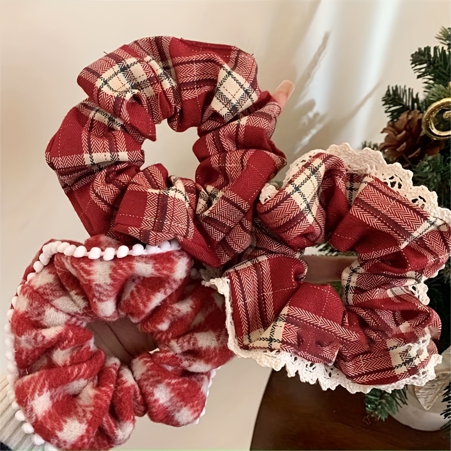 TEMU Set da 3 pezzi di scrunchie a con pizzo per donna, elastici per capelli vintage e versatili, accessori per capelli a tema natalizio