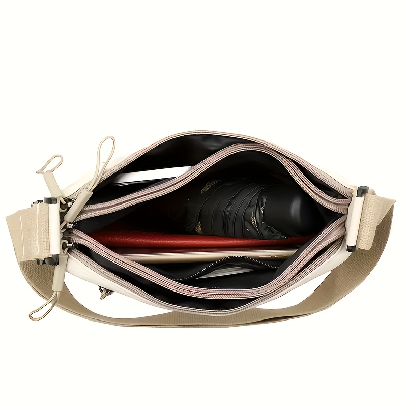 womens large capacity high quality casual solid color crossbody bag with adjustable shoulder strap and zipper closure elegant gray white   canvas bag with compartments for organized storage inside Product details 4