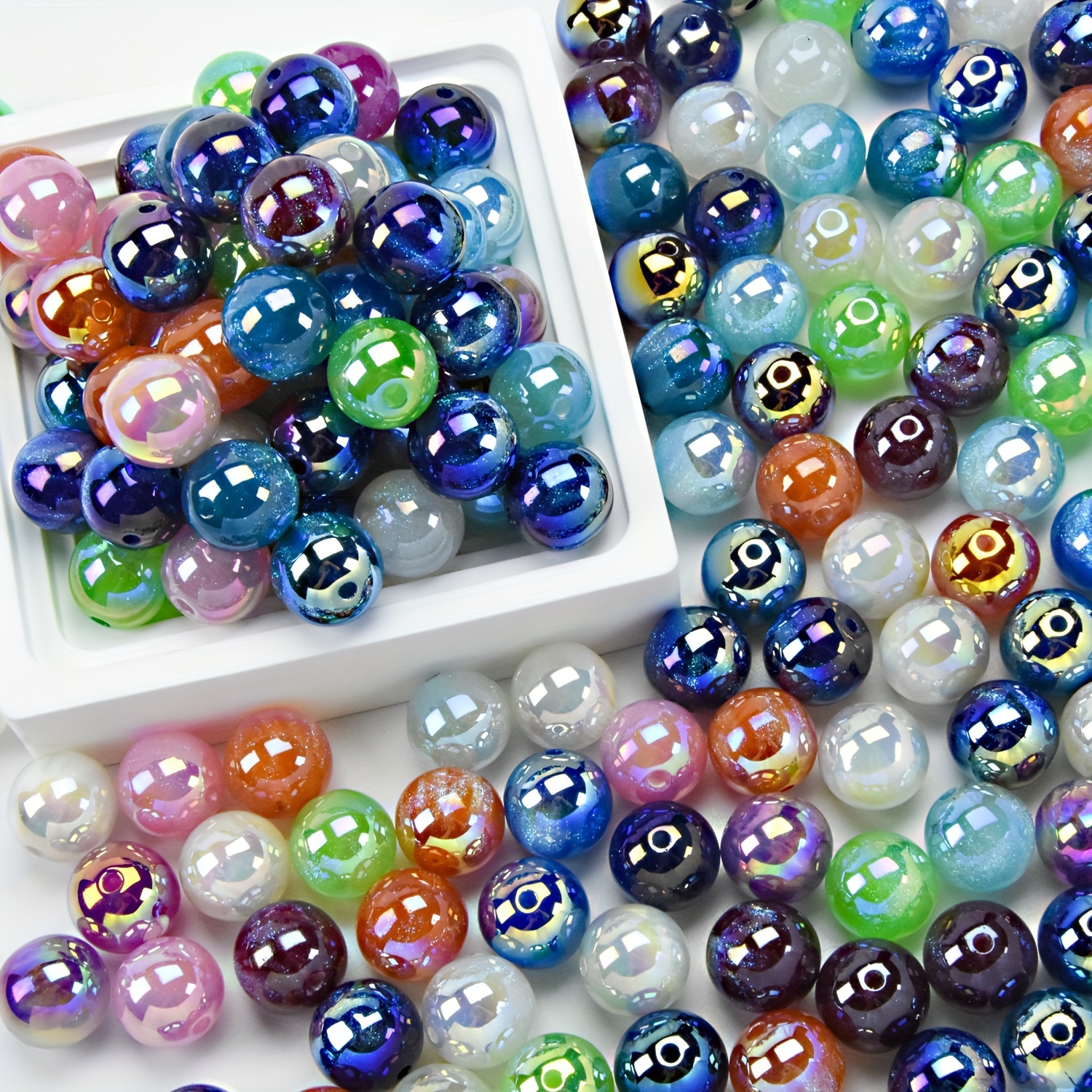 

20/40pcs 16mm Resin Round Beads, Uv Plated Inner Colorful Galaxy Shimmer Decorative Opaque Ornamental Beads For Diy Phone Chains, Friendship Bracelets, Pen Decors Crafts Accessories
