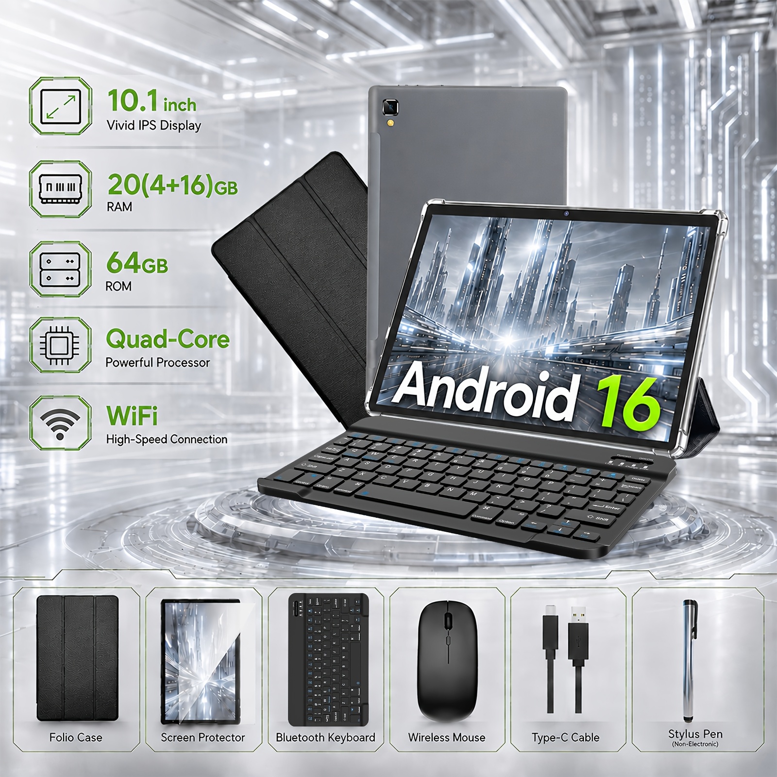 Artikelbild 2026 neue verbesserte 10,1-zoll   tablette, 20gb   (4gb+16gb) und 64gb rom,  -core, 6000mah, wlan tablet pc,   l1, led bildschirm, usb-c aufladung, ideal für filme und lesen,   für büro,  , geschenk, tablet, pad, tablet, pad