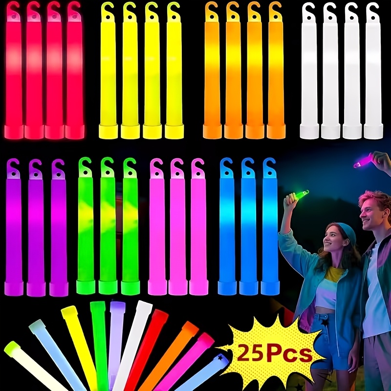 Glow Stick Party Supplies, (25 Count, Colors ) - 6 Inch Bulk Glowsticks, Party Favors, Glow In The Dark Party Decorations, Outdoor Sticks, Without Battery